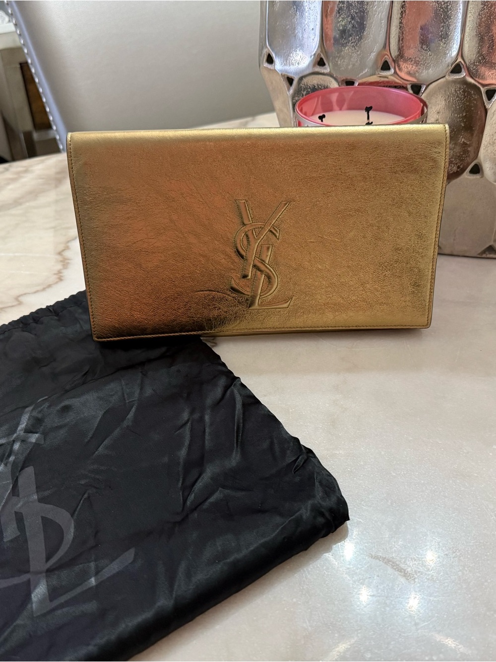 Yves Saint Laurent Gold Leather Clutch